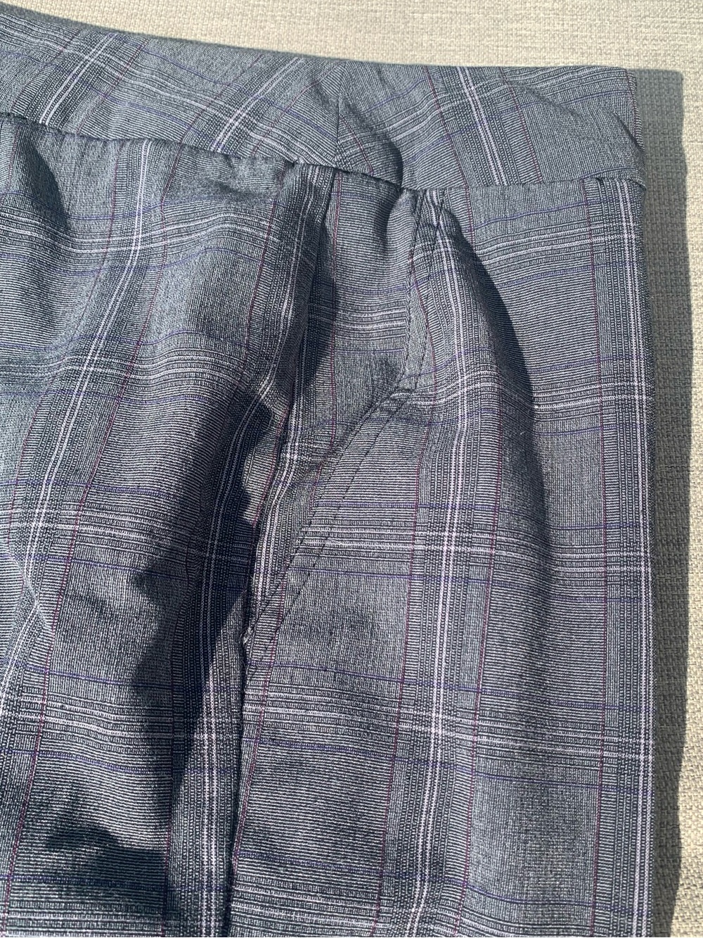 Tribal Gray Plaid Pants with Purple Stripe and cuff bottom